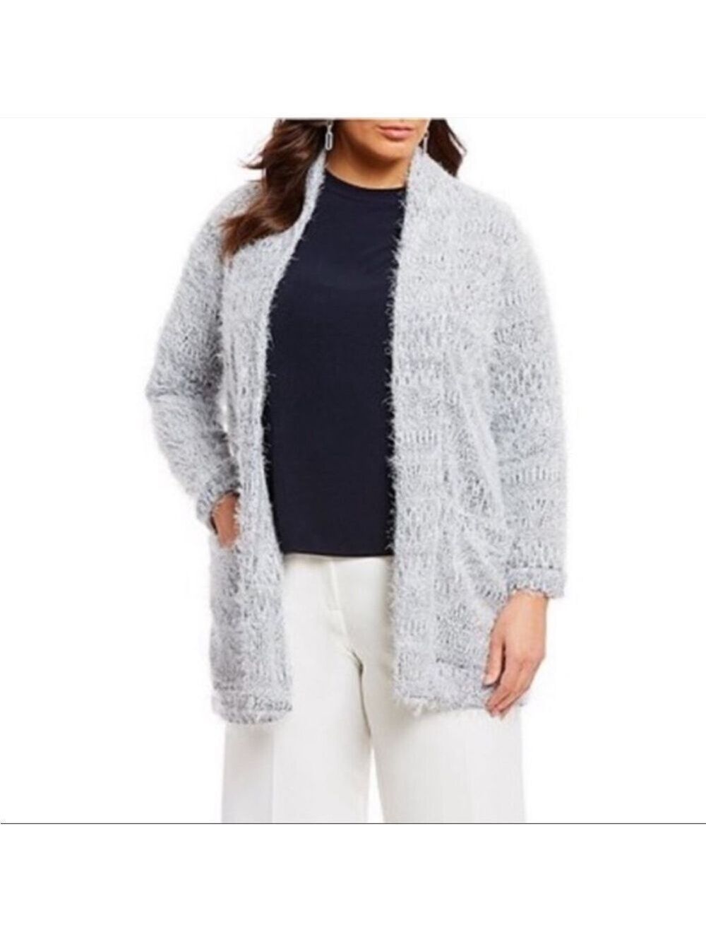 Vince Camuto Longline Gray Eyelash Open Front Cardigan Size M